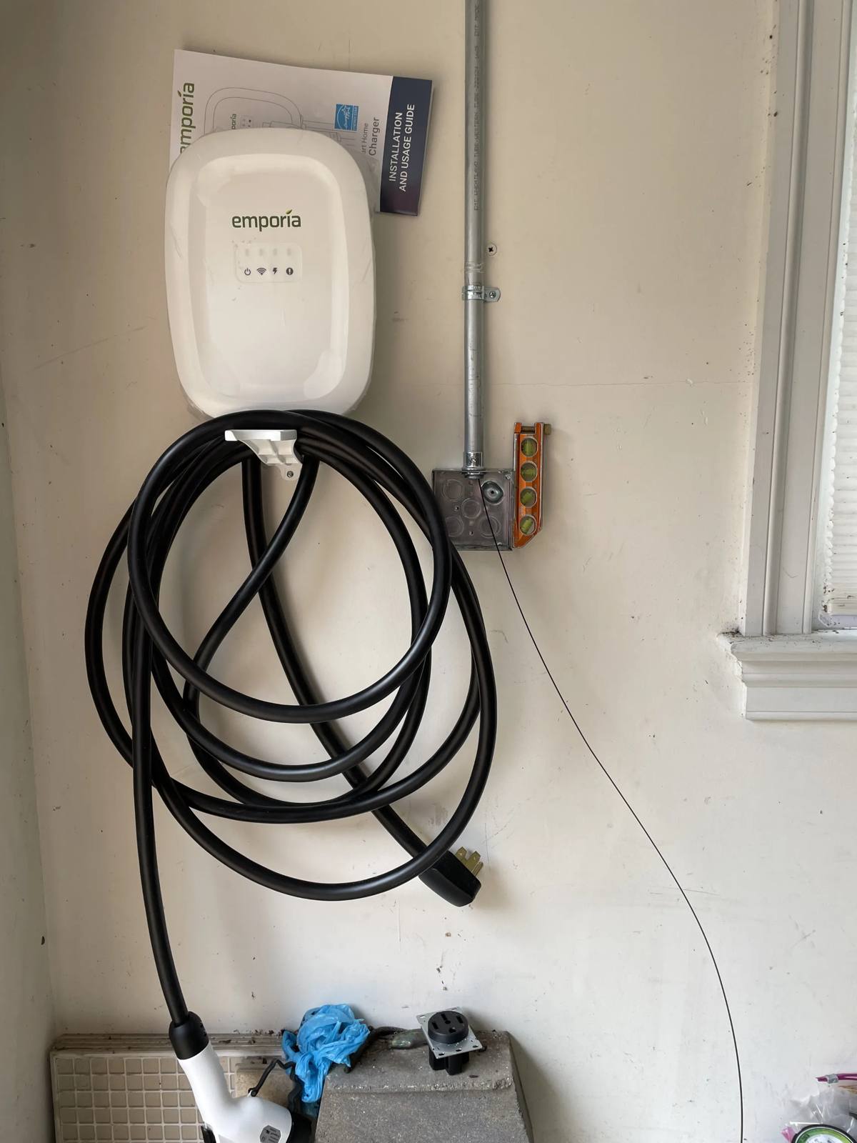 Emporia EV charger close-up wall mounted